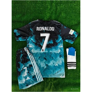 Legent Lady R.madrid Ronaldo Mavi Dalgalı Çocuk Forması Takım Bıleklik Çorap 4 Lü Set