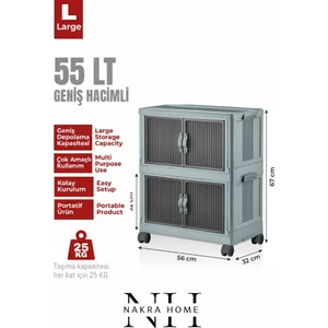 Nakra Home 2'li Katlanır Portatif Tekerlekli Organizer Dolap – Çok Amaçlı Mıknatıslı Kapaklı