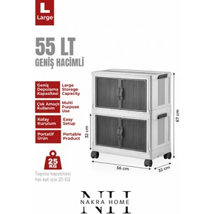 Nakra Home 2'li Katlanır Portatif Tekerlekli Organizer Dolap – Çok Amaçlı Mıknatıslı Kapaklı