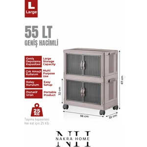 Nakra Home 2'li Katlanır Portatif Tekerlekli Organizer Dolap – Çok Amaçlı Mıknatıslı Kapaklı