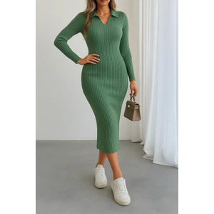 Kadın V Yaka Detay Triko Elbise