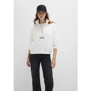 Yarı Fermuarlı Sırt Baskılı Ekru Sweatshirt 1S10502-70057