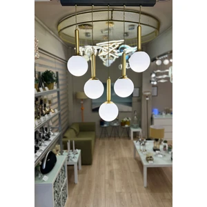 Globe Linear Black & Gold 5'li Sarkıt Beyaz Cam Avize