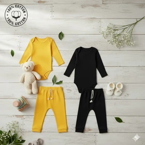 Kiddy Boo 2 Li Premium Set %100 Pamuk 0-3 Ay/24-36 Ay (3 Yaş)Arası Zıbın Çıtçıtlı Body ve Pantolon Takımı Unisex Kız Erkek Bebek Veçocuk2