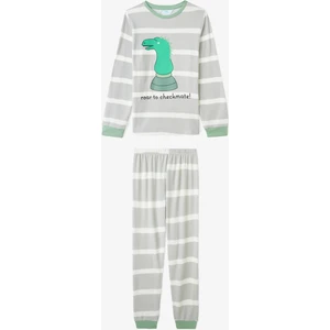 Açık Gri Erkek Çocuk Chess Play Dinozor Desenli Pijama Takımı