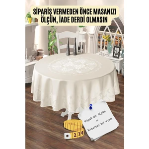 NEEA HOME Jumbo Dertsiz Jakarlı Yuvarlak Beyaz Masaörtüsü 160 x 160  cm  Silinebilir Kir Leke Tutmaz Sıvı Geçirmez
