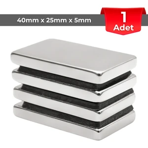 [1 Adet] Neodyum Mıknatıs Boy: 40MM En: 25MM Kalınlık: 5mm [40X25X5] Ndfeb Güçlü Mıknatıs [N117]