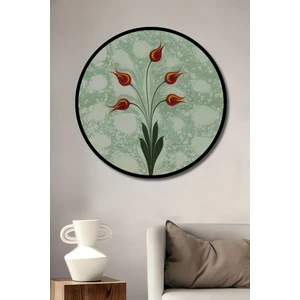Teona Ahşap Çerçeve Görünümlü Lale Motifli Dekoratif Ahşap Mdf Işyeri Duvar Tablo Yuvarlak Işyeri Duvar Tablo
