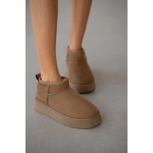 Selin Shoes Luniva Içi Kürklü Kalın Taban Kadın Bot- Vizon Süet