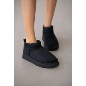 Selin Shoes Luniva Içi Kürklü Kalın Taban Kadın Bot- Siyah Süet