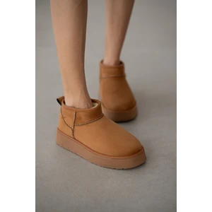 Selin Shoes Luniva Içi Kürklü Kalın Taban Kadın Bot- Taba Süet