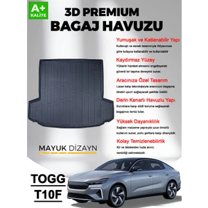 Mayuk Dizayn Togg T10F Sedan 2025 Sonrası Myk 3D Premium Yumuşak Bagaj Havuzu Siyah