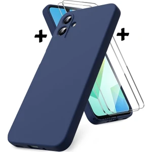 M.TK Moveteck Samsung Galaxy A07 Kılıf Kamera Korumalı Yumuşak Renkli Silikon + 9h Ekran Koruyucu Cam 2in1 Set