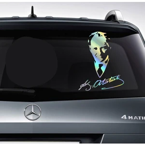 Sticker Dizayn Hologramlı JanJanlı Mustafa Kemal Atatürk Silüet Sticker - Atatürk Imza Sticker Araba Oto Motosiklet Karavan Araç Sticker Etiket  00565