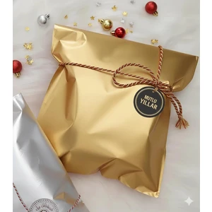 Poros Store Hediye Paketi 5 Adet 40X60 Büyük Boy Gold Hazır Yapışkanlı Hediye Poşeti (Kazak,sweatshirt Uygun)