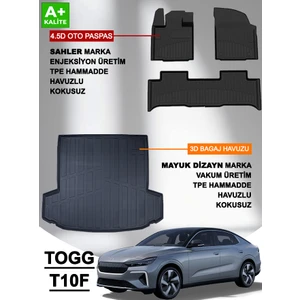 Mayuk Dizayn Sahler Togg T10F Sedan 2025+ 4.5d Premium Havuzlu Oto Paspas ve Myk 3D Premium Yumuşak Bagaj Havuzu Seti