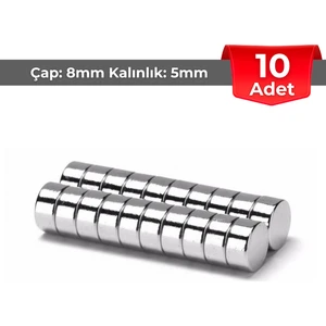 [10 Adet] Neodyum Mıknatıs Çap 8 mm Kalınlık 5 mm D8X5 mm - [N123]