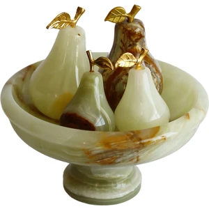 Taru Pasaj El Yapımı Doğal Oniks Taş Armut Seti ve 6 Inç Çanak - Dekoratif Sofra ve Ev Aksesuarı, Bereket Sembolü