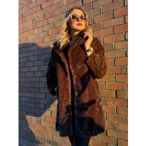 Ekstra Yumuşak Doku Dolgun Kancalı Uzun Kürk Kaban