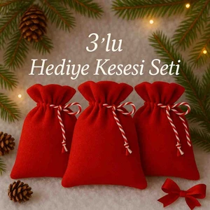 Yılbaşı Yeni Yıl Için Kadifemsi 3’lü Hediye Kesesi (17×18 Cm)