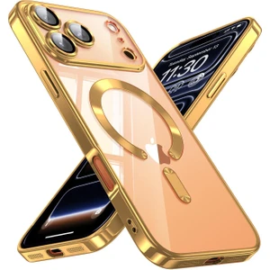 Apple iPhone 17 Pro Kılıf Kamera Lens Korumalı Renkli Magsafe Şeffaf Silikon Gold