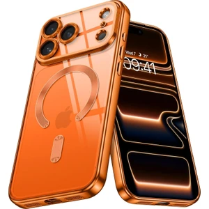 Apple iPhone 17 Pro Kılıf Kamera Lens Korumalı Renkli Magsafe Şeffaf Silikon Turuncu