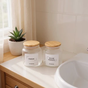 Zeze Design Bambu Kapaklı 500 ml Cam Kulak Pamuğu ve Pamukluk Kavanoz – Şık, Dayanıklı ve Hijyenik Saklama Çözümü