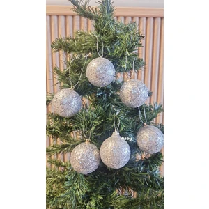 Yılbaşı Ağacı Süsü 4 cm Cici Gümüş Simli Işıltılı Küre Top Süs Parlak 6 Adet