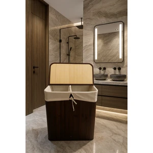 Bambu Çamaşır Sepeti 52X32X60 Beyazlar/renkliler Ayrı BÖLMELI-100 Lt Büyük Boy