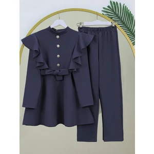 Mac Moda Düğme Detaylı Dik Yaka Omuzu Fırfırlı Scuba Takım