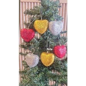 Yılbaşı Çam Ağacı Süsü Renkli Kalp Gold Kırmızı Gümüş Simli Yılbaşı Ağacı Süsü Çizme Süs 6 Adet