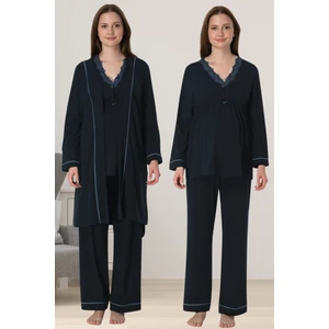 Lacivert Sabahlıklı Hamile Lohusa Pijama Takımı