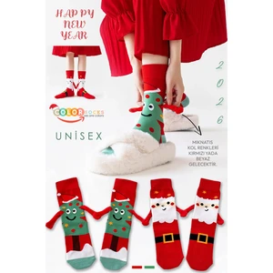 Color Socks 2 Çift Yılbaşı Unisex El Ele Tutuşan Özel Konsept Çorap Seti (Topuksuz)