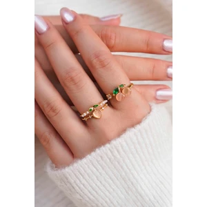 Trend Collection Şeftali ve Kiraz Motifli Altın Renk Ayarlanabilir Kadın Yüzük Seti