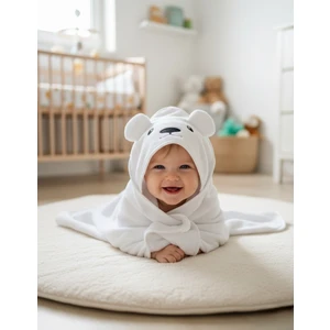 Pamuk Yumuşacık Kız-Erkek Yenidoğan/bebek Banyo Kundak Havlusu Beyaz / Kutup Ayısı
