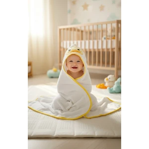 Pamuk Hanım Pamuklu Yumuşacık Kız-erkek Yenidoğan/bebek Banyo Havlu Kundak SARI / ÖRDEK