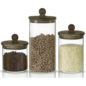 3'lü Boncuk Sap Akasya Kapaklı Yüksek Borosilikat Cam Saklama Kavanozu Seti - 500ML - 1000ML - 1500ML -