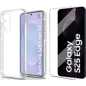 Samsung Galaxy S25 Edge ile Uyumlu Kılıf Esnek Premium Telefon Kılıfı ve Temperli Cam Ekran Koruyucu