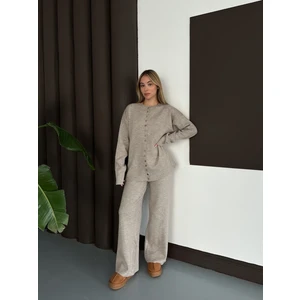 Önden Düğmeli Dökümlü Triko Ikili