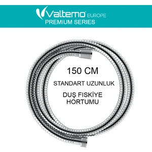 | Valtemo 150 cm Parlak Krom Çelik Örgülü Duş Hortumu – Pirinç Bağlantılı, Ultra Dayanıklı