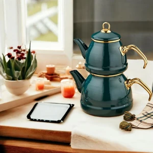 Emaye 3 Parça Paslanmaz Çelik Emaye Çaydanlık - Krem