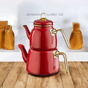 Özgün Ev Emaye 3 Parça Paslanmaz Çelik Emaye Çaydanlık