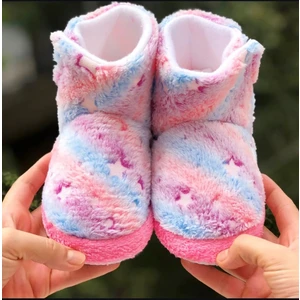 Kız Çocuk Panduf Hologram Yıldız Desenli Cırtlı Kaydırmaz Taban Anaokulu Kreş Ev Ayakkabısı