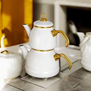 Emaye 3 Parça Paslanmaz Çelik Emaye Çaydanlık - Krem