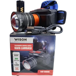Wison WS-2035 Profesyonel Kafa Lambası | 15W – 1500 Lümen – Zoomlu – Type-C Şarj – 3200 Mah Batarya