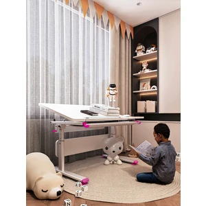 Creo Mobili Vega Simple Kız Çocuk Odası Çalışma Masası, Ergonomik Ayarlanabilir Çalışma Masası - 130x70 Cm, Beyaz/Fuşya