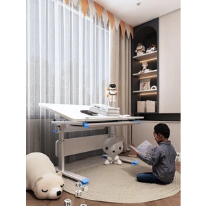 Creo Mobili Vega Simple Erkek Çocuk Çalışma Masası Yükseklik Ayarlı Eğimli Çocuk Masası - 130x70 Cm, Beyaz/Mavi