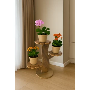 3 Raflı Ahşap Çiçeklik Yaprak Görünümlü Raf Saksılık