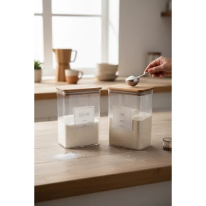 Zeze Desing Ahşap Kapaklı Dekoratif Un Ve Şeker Kavanozu/Kutusu