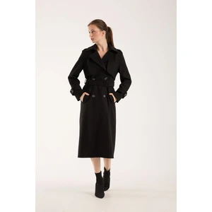 Özlem Yıldız Trençkot Uzun Kaşe Kaban Siyah - 38